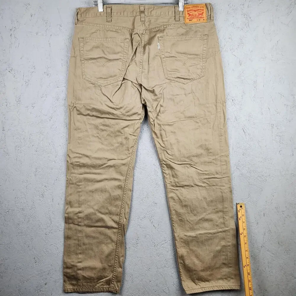 Levis 505 Jeans Mens 40x32 Khaki Tan Regular Fit Straight Leg Western Cowboy